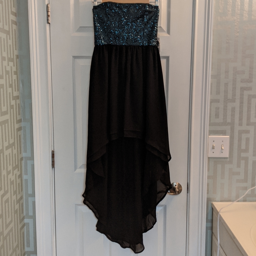 NWT Forever 21 S Teal Sequin black chiffon dress